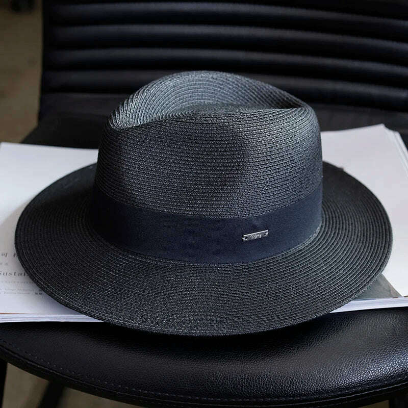KIMLUD, Summer Women Straw Hats Sun Visor Cap Leisure Elegant Panama Hat For Men Gentleman Formal Hat Manattend  Party Quality Hat Gifts, Pure black / M 55-57.5cm / China, KIMLUD Womens Clothes