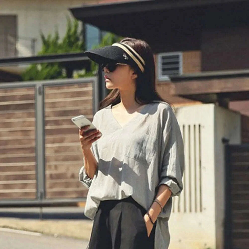 Sun Caps Straw Braid Big Brim Sunscreen Visor Hat Baseball Cap Summer Breathable Bow Tie Decor Outdoor