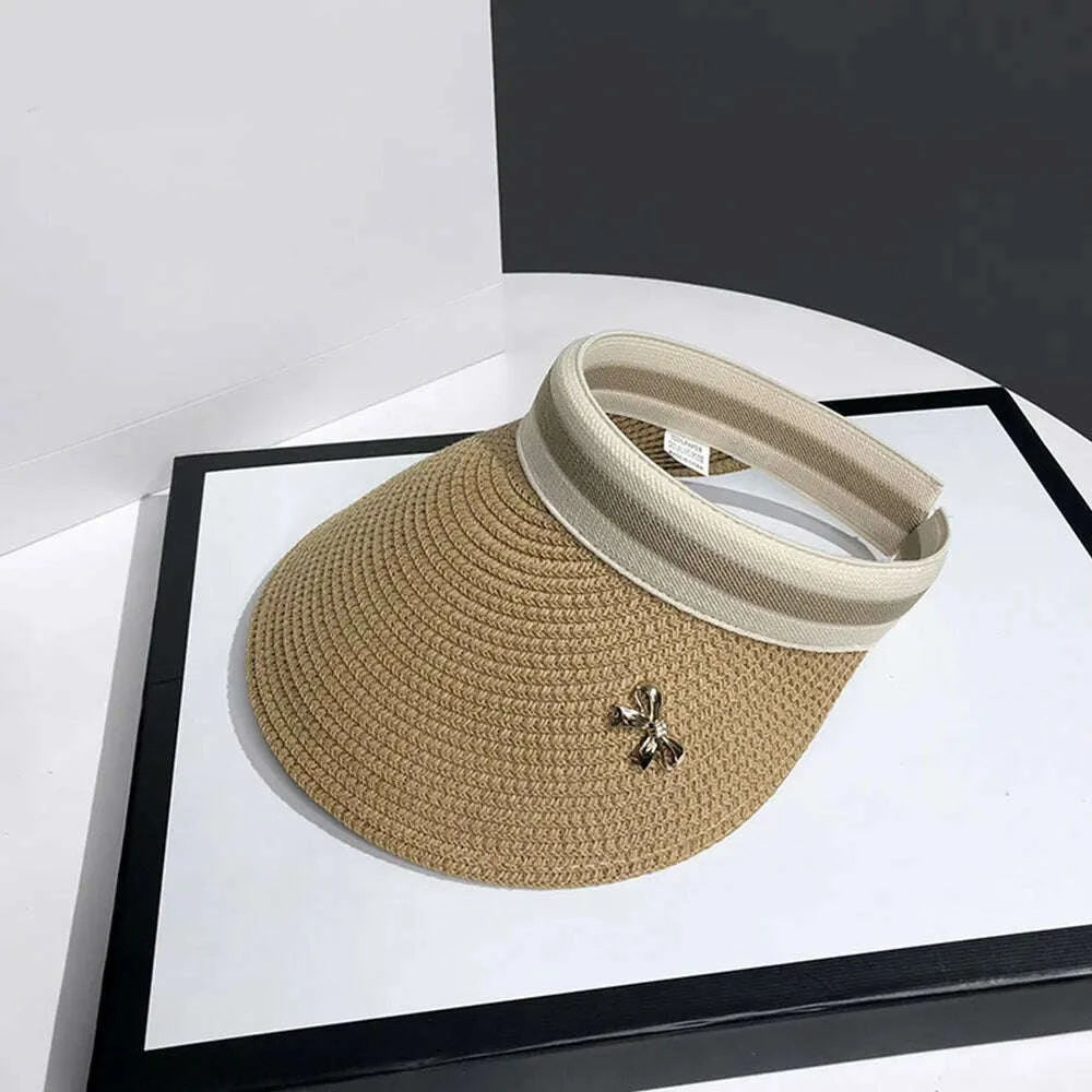 Sun Caps Straw Braid Big Brim Sunscreen Visor Hat Baseball Cap Summer Breathable Bow Tie Decor Outdoor