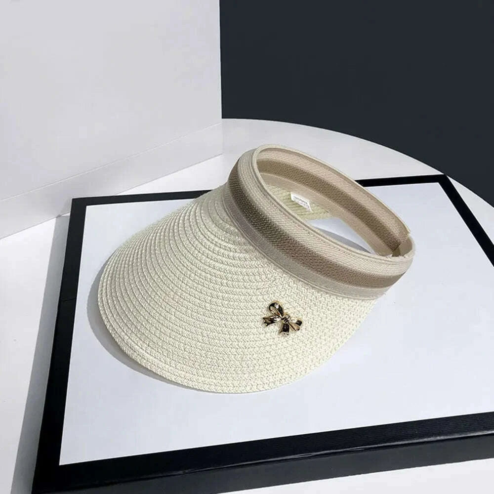 Sun Caps Straw Braid Big Brim Sunscreen Visor Hat Baseball Cap Summer Breathable Bow Tie Decor Outdoor