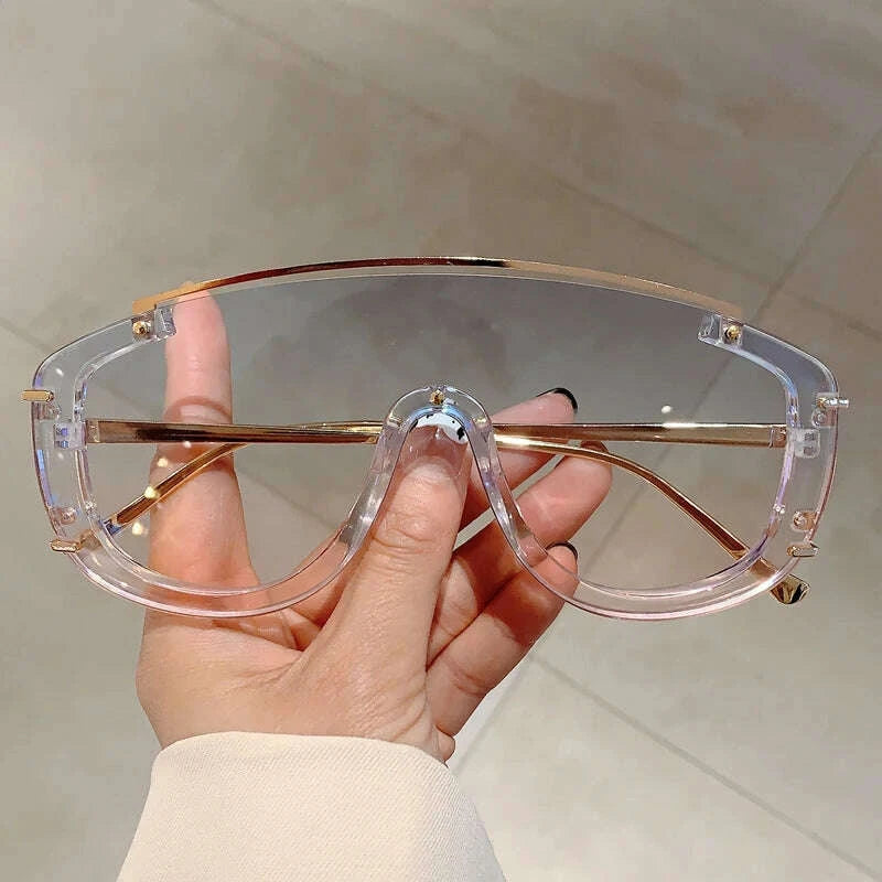 Sunglasses Oversize Shield Alloy Frame Black | KIMLUD