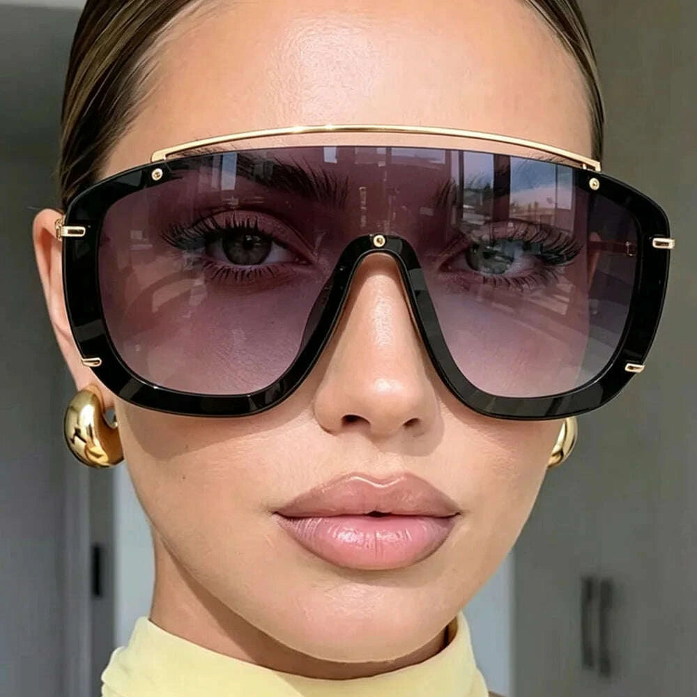 Sunglasses Oversize Shield Alloy Frame Black | KIMLUD