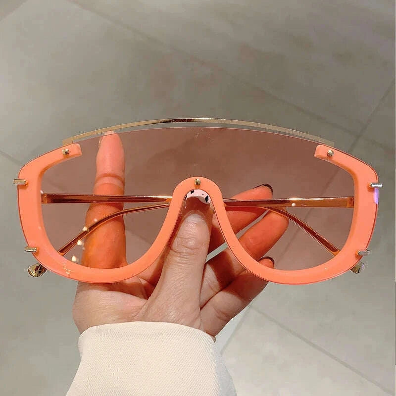 Sunglasses Oversize Shield Alloy Frame Black | KIMLUD