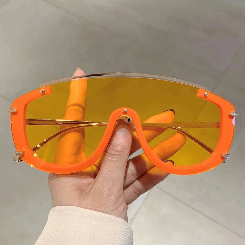 Sunglasses Oversize Shield Alloy Frame Black | KIMLUD