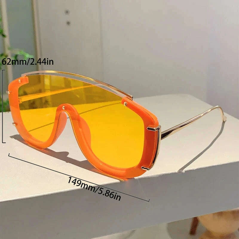 Sunglasses Oversize Shield Alloy Frame Black | KIMLUD