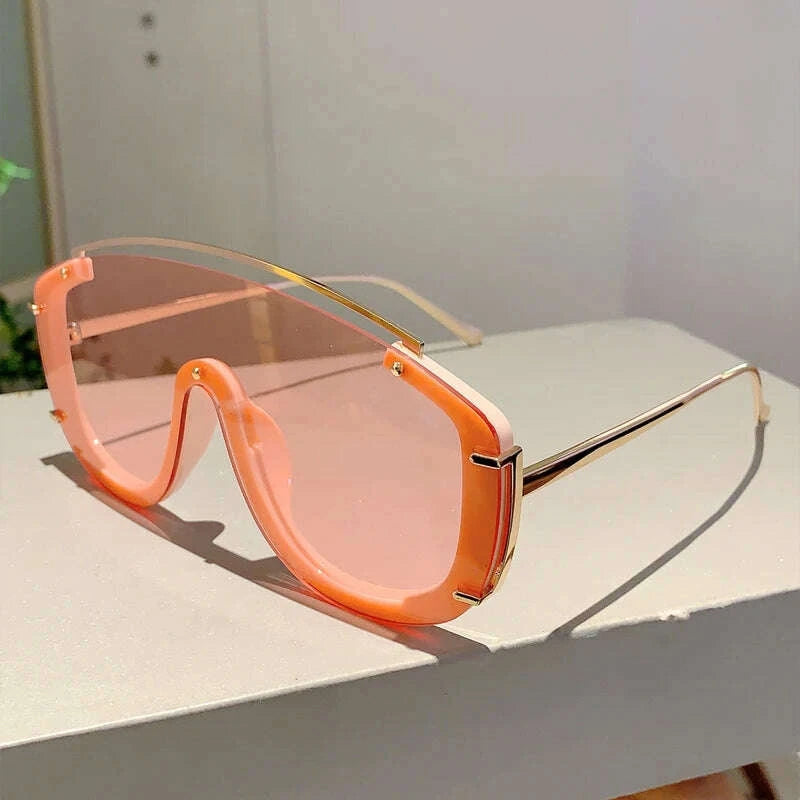 Sunglasses Oversize Shield Alloy Frame Black | KIMLUD