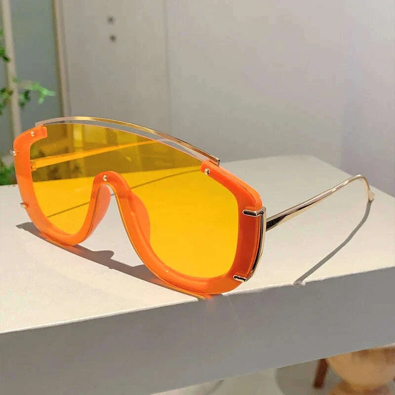 Sunglasses Oversize Shield Alloy Frame Black | KIMLUD