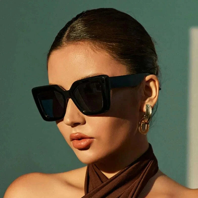 Sunglasses Oversized Square Frame Plastic Black | KIMLUD