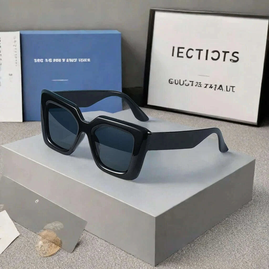 Sunglasses Oversized Square Frame Plastic Black | KIMLUD