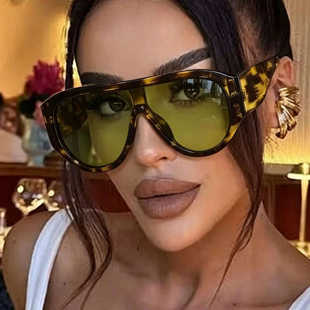 Sunglasses Retro Big Frame Oval Plastic Leopard Print | KIMLUD