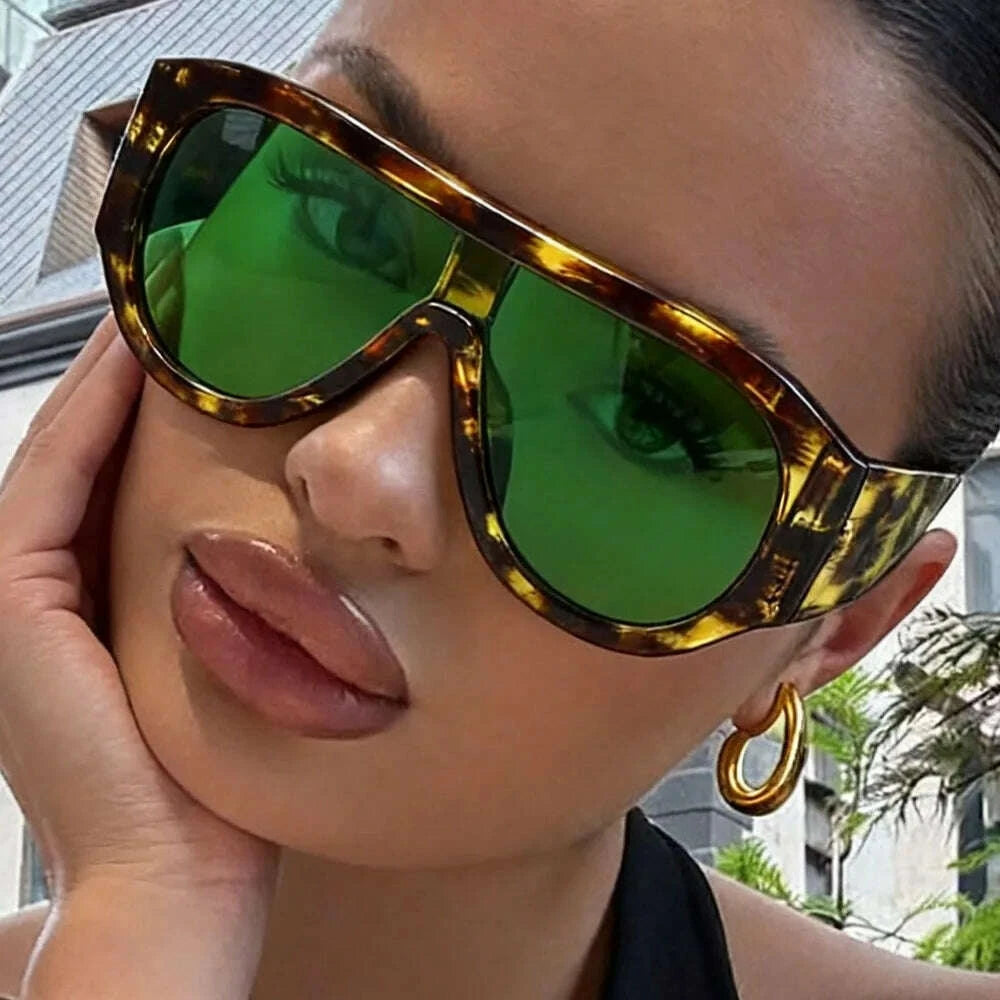 Sunglasses Retro Big Frame Oval Plastic Leopard Print | KIMLUD