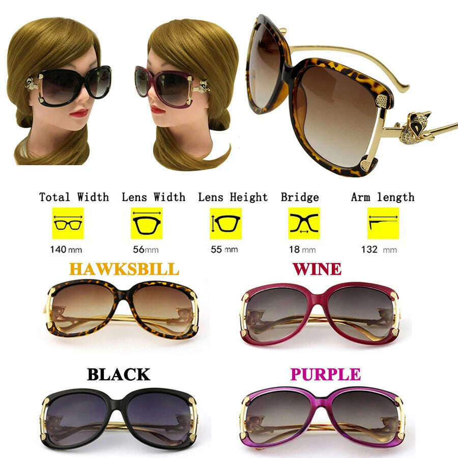 Sunglasses Women Oval Retro Alloy Frame Gold Fox Design Vintage Luxury Brand Ladies Drive Travel Sun Glasses 4 Colors - KIMLUD