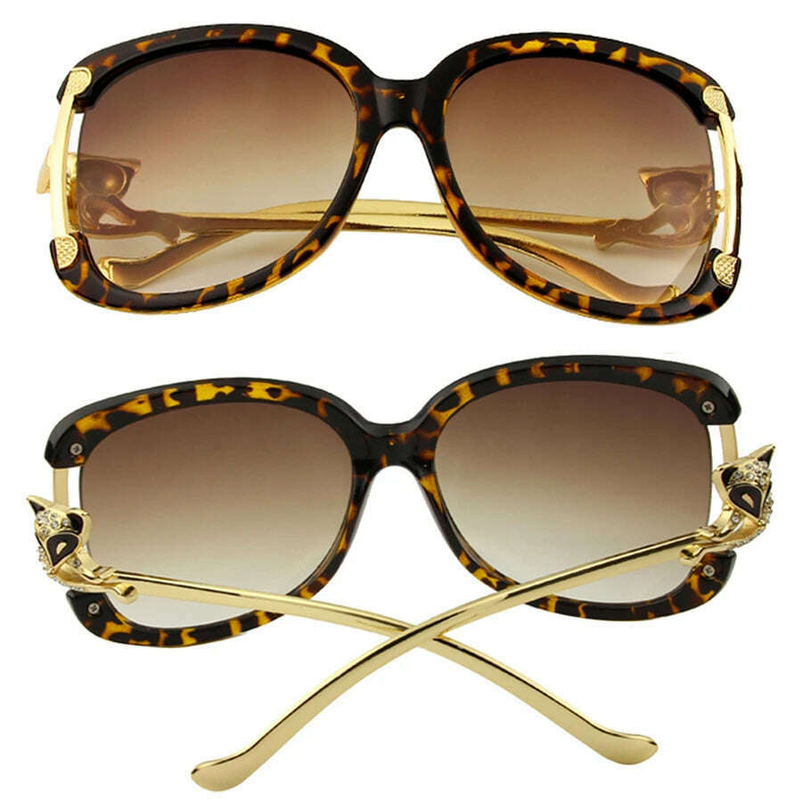 Sunglasses Women Oval Retro Alloy Frame Gold Fox Design Vintage Luxury Brand Ladies Drive Travel Sun Glasses 4 Colors - KIMLUD