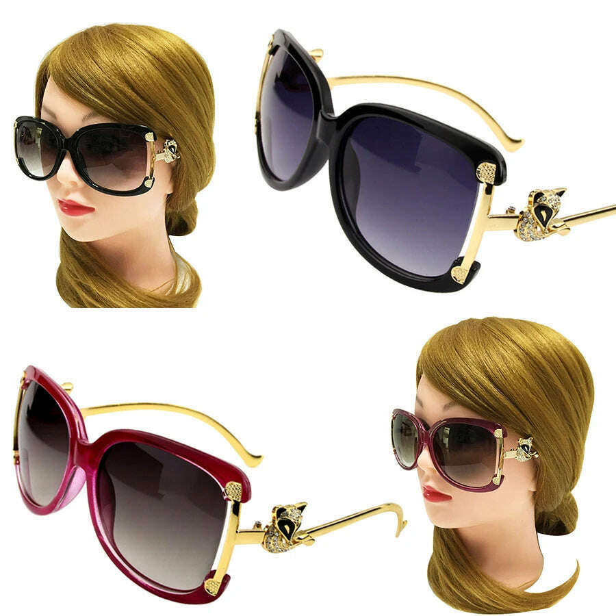 Sunglasses Women Oval Retro Alloy Frame Gold Fox Design Vintage Luxury Brand Ladies Drive Travel Sun Glasses 4 Colors - KIMLUD