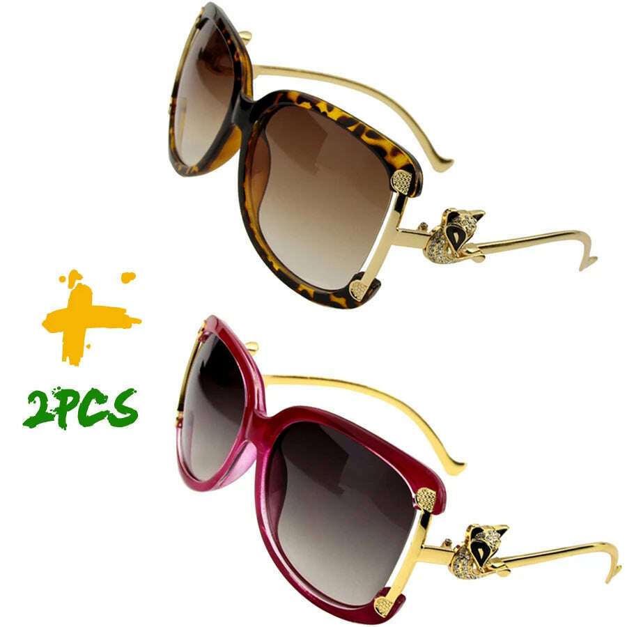 Sunglasses Women Oval Retro Alloy Frame Gold Fox Design Vintage Luxury Brand Ladies Drive Travel Sun Glasses 4 Colors - KIMLUD