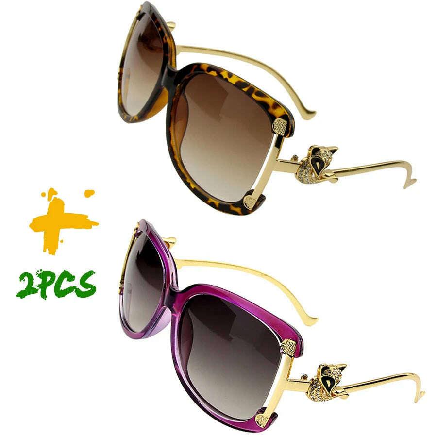 Sunglasses Women Oval Retro Alloy Frame Gold Fox Design Vintage Luxury Brand Ladies Drive Travel Sun Glasses 4 Colors - KIMLUD