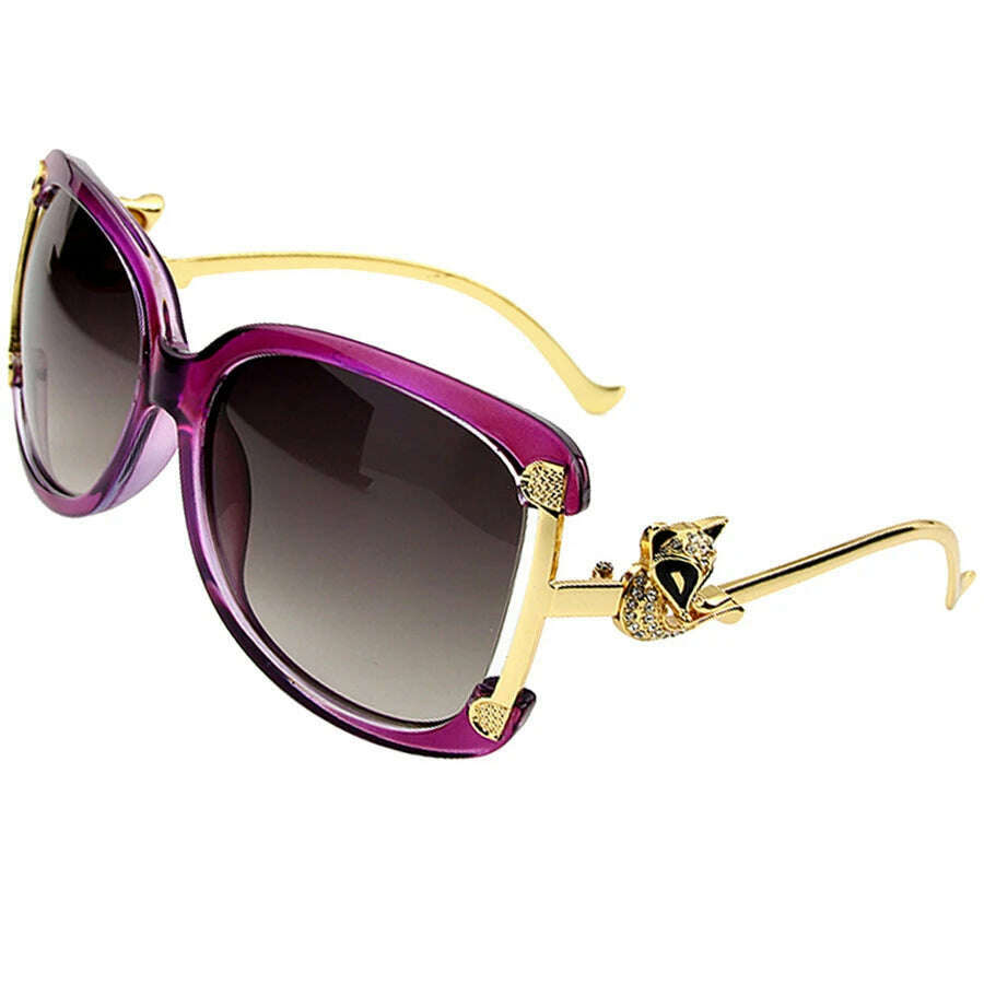 Sunglasses Women Oval Retro Alloy Frame Gold Fox Design Vintage Luxury Brand Ladies Drive Travel Sun Glasses 4 Colors - KIMLUD