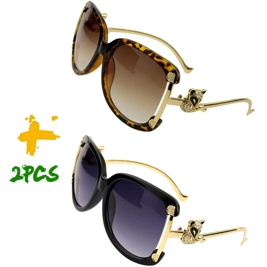 Sunglasses Women Oval Retro Alloy Frame Gold Fox Design Vintage Luxury Brand Ladies Drive Travel Sun Glasses 4 Colors - KIMLUD