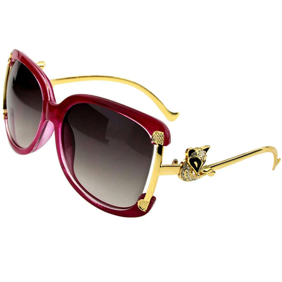 Sunglasses Women Oval Retro Alloy Frame Gold Fox Design Vintage Luxury Brand Ladies Drive Travel Sun Glasses 4 Colors - KIMLUD
