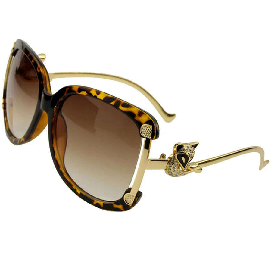 Sunglasses Women Oval Retro Alloy Frame Gold Fox Design Vintage Luxury Brand Ladies Drive Travel Sun Glasses 4 Colors - KIMLUD