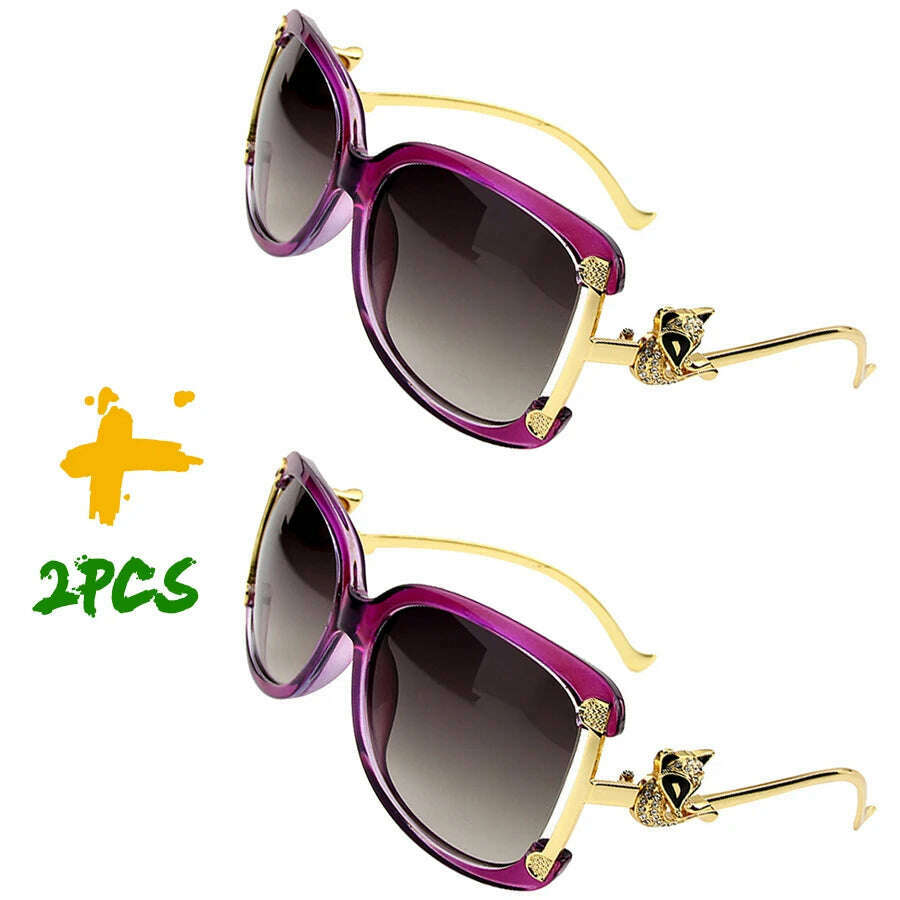 Sunglasses Women Oval Retro Alloy Frame Gold Fox Design Vintage Luxury Brand Ladies Drive Travel Sun Glasses 4 Colors - KIMLUD