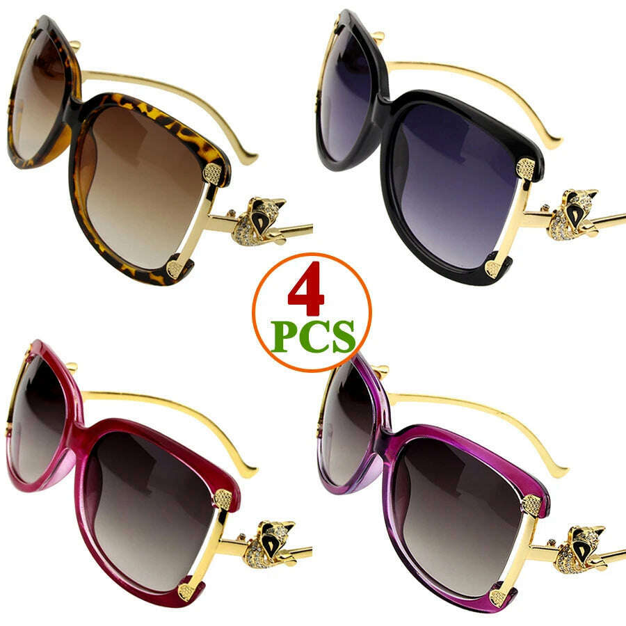 Sunglasses Women Oval Retro Alloy Frame Gold Fox Design Vintage Luxury Brand Ladies Drive Travel Sun Glasses 4 Colors - KIMLUD
