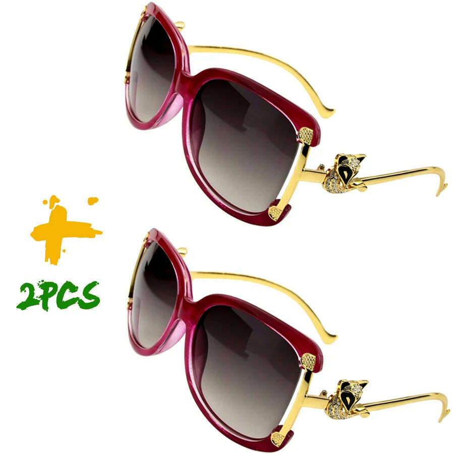Sunglasses Women Oval Retro Alloy Frame Gold Fox Design Vintage Luxury Brand Ladies Drive Travel Sun Glasses 4 Colors - KIMLUD