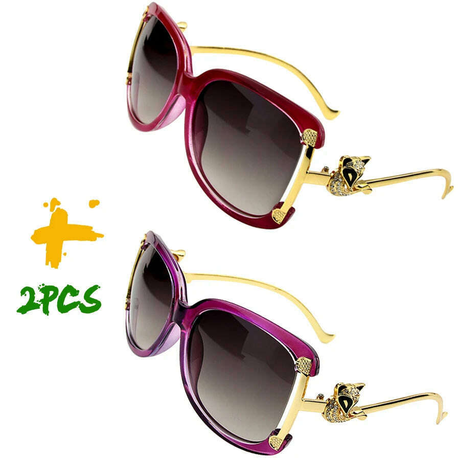 Sunglasses Women Oval Retro Alloy Frame Gold Fox Design Vintage Luxury Brand Ladies Drive Travel Sun Glasses 4 Colors - KIMLUD
