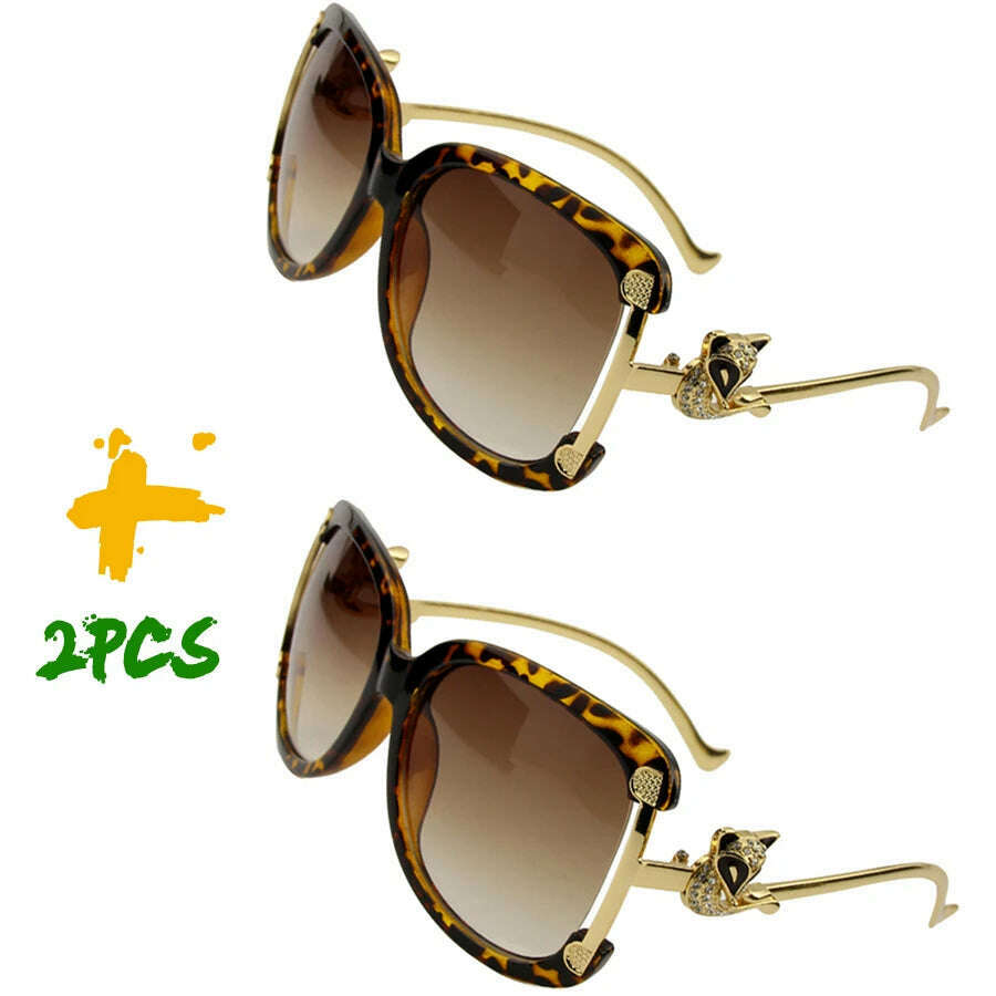 Sunglasses Women Oval Retro Alloy Frame Gold Fox Design Vintage Luxury Brand Ladies Drive Travel Sun Glasses 4 Colors - KIMLUD