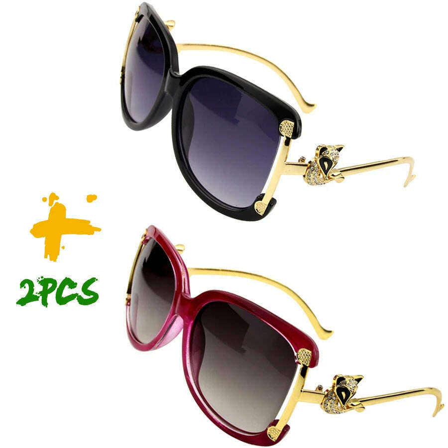 Sunglasses Women Oval Retro Alloy Frame Gold Fox Design Vintage Luxury Brand Ladies Drive Travel Sun Glasses 4 Colors - KIMLUD