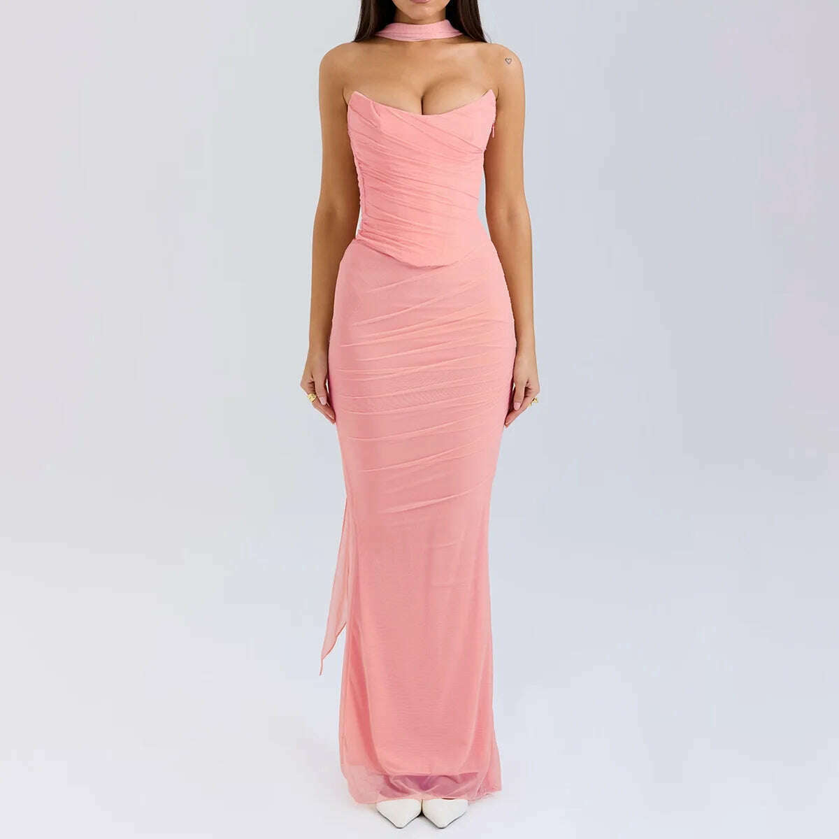 Suninheart Elegant Women 2 Piece Dress Set 2023 Maxi Wedding Guest Dress Lace Up Crop Top and Maxi Skirt Set Formal Event Dress - KIMLUD