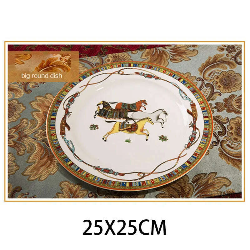 KIMLUD, Super DIY China Bowl Dish & Plate Korean Tableware Set High-End Ceramic Works European-Style Phnom Penh Home Gift Flatware Set, 25x25cm, KIMLUD APPAREL - Womens Clothes