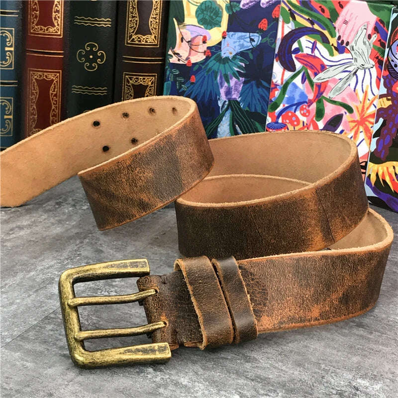 KIMLUD, Super Wide 4.2CM Luxury Thick Genuine Leather Men Belt Double Buckle Belt Ceinture  Leather Belt Men Jeans Trouser Belt MBT0018, MBT0018  YELLOWBROWN / 95cm, KIMLUD Womens Clothes