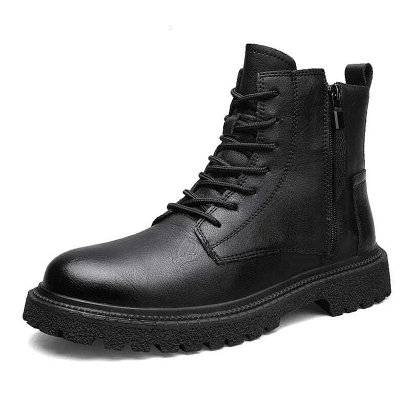 KIMLUD, SURGUT Men Boots Genuine Leather Waterproof Lace Up With Zipper Men Autumn Winter Working Boots For Men Non Slip New Men Shoes, KIMLUD Womens Clothes