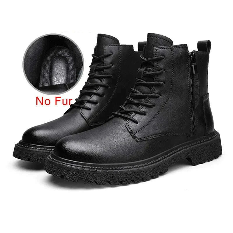 KIMLUD, SURGUT Men Boots Genuine Leather Waterproof Lace Up With Zipper Men Autumn Winter Working Boots For Men Non Slip New Men Shoes, Black No Fur / 38, KIMLUD Womens Clothes