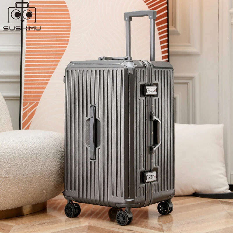 KIMLUD, sushimu Suitcase Wide Handle Travel Suitcase Men 20 24 26 Carry-On Luggage Women PC Aluminum Frame Trolley Case, KIMLUD Womens Clothes