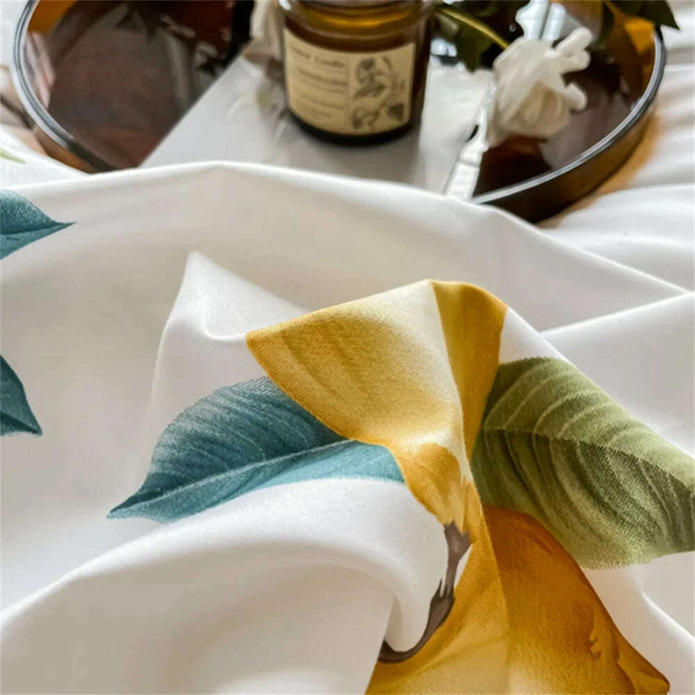 Svetanya Yellow Lemon Fruit Fresh Bedding Set Satin Egyptian Cotton Duvet Cover Set Queen King Size Linens Pillowcases - KIMLUD