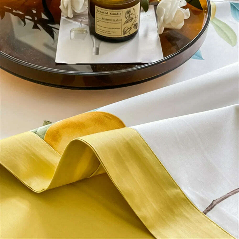 Svetanya Yellow Lemon Fruit Fresh Bedding Set Satin Egyptian Cotton Duvet Cover Set Queen King Size Linens Pillowcases - KIMLUD