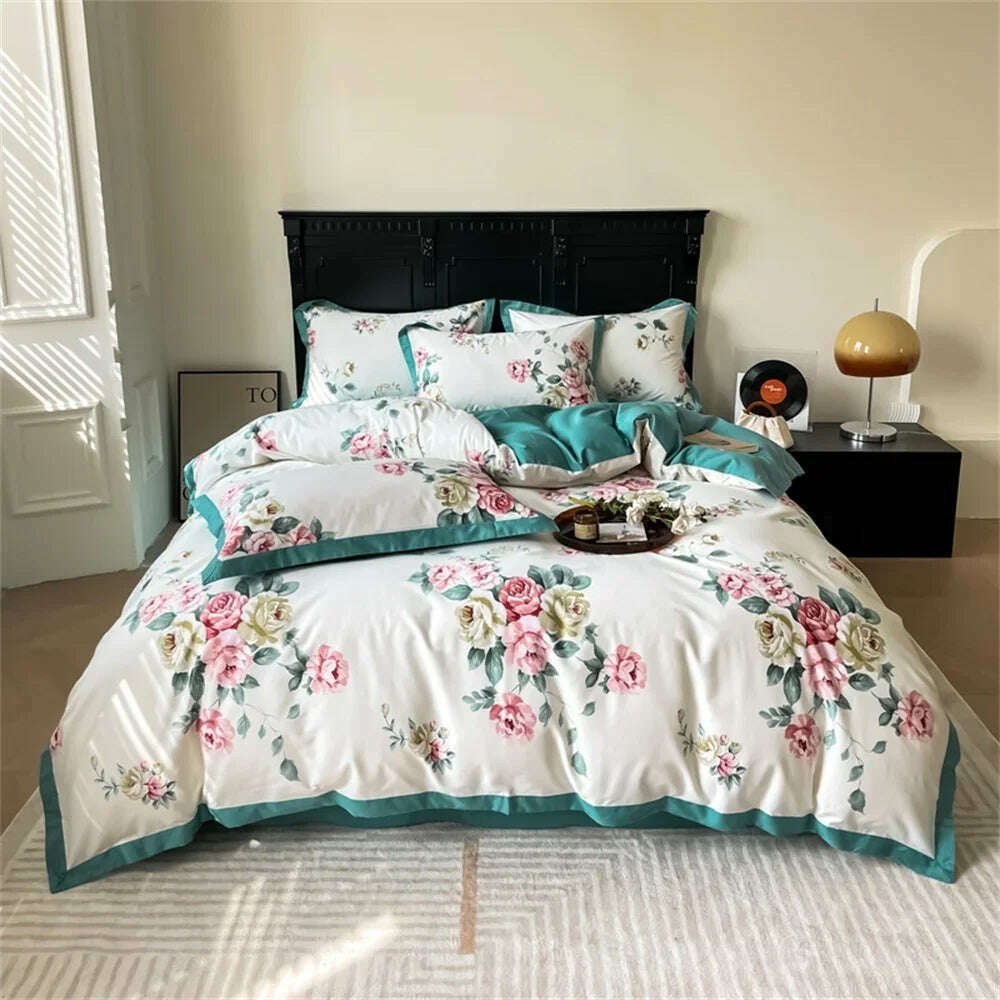 Svetanya Yellow Lemon Fruit Fresh Bedding Set Satin Egyptian Cotton Duvet Cover Set Queen King Size Linens Pillowcases - KIMLUD