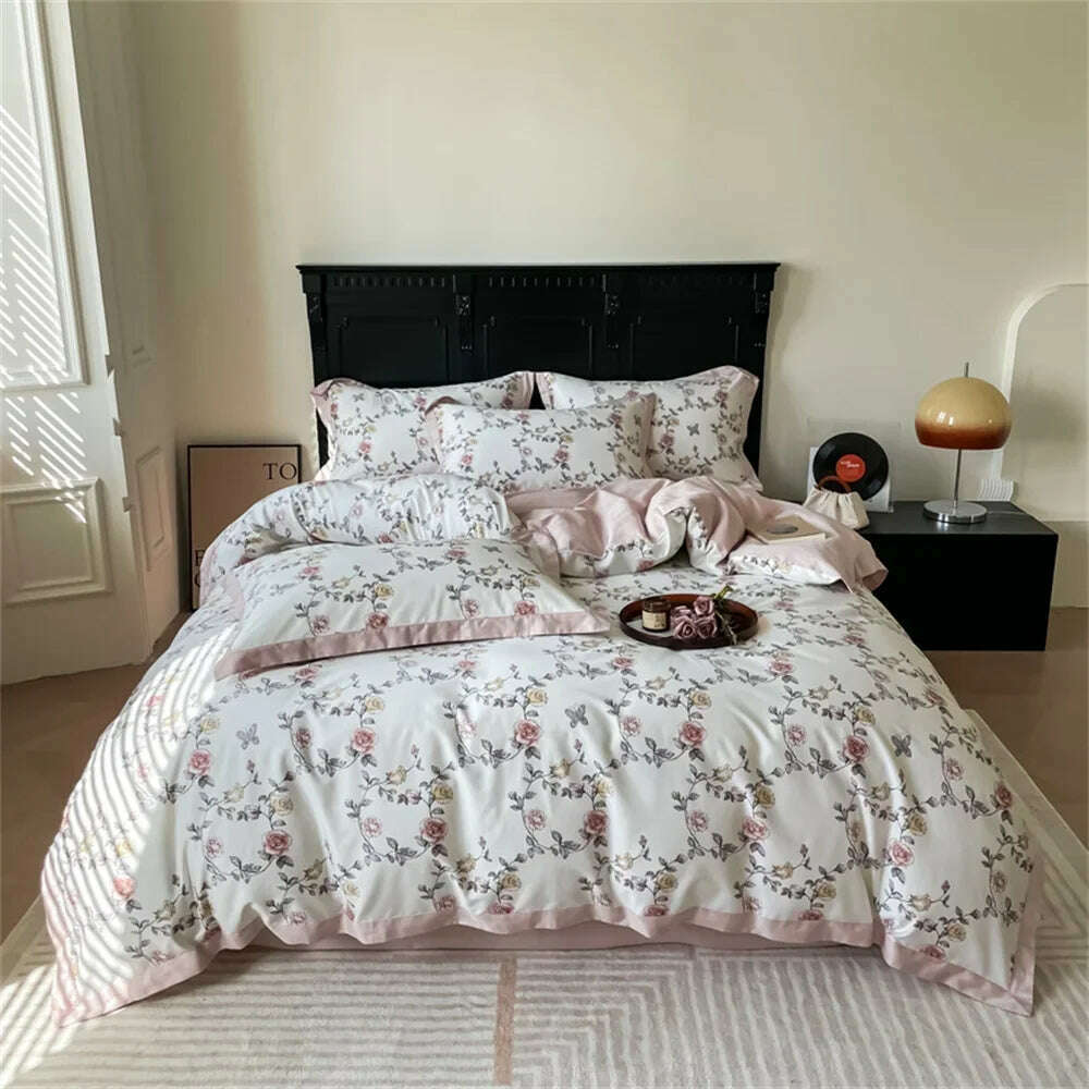 Svetanya Yellow Lemon Fruit Fresh Bedding Set Satin Egyptian Cotton Duvet Cover Set Queen King Size Linens Pillowcases - KIMLUD
