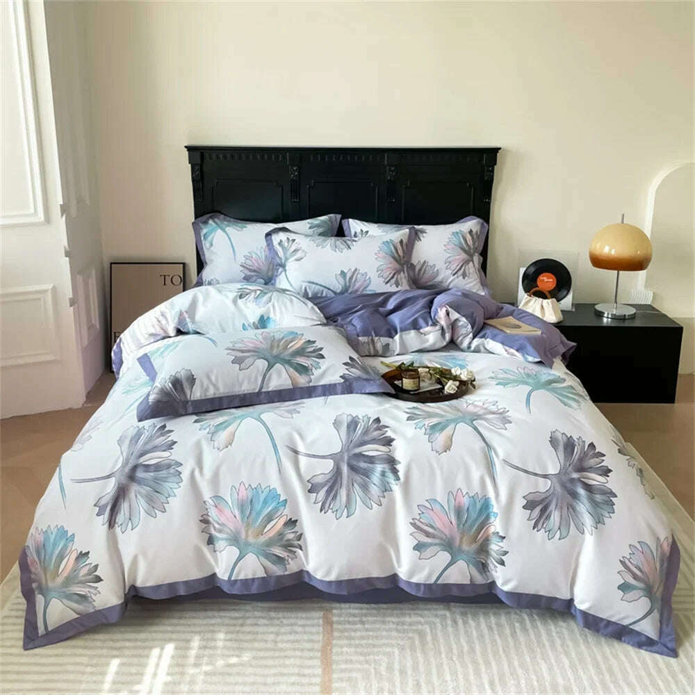 Svetanya Yellow Lemon Fruit Fresh Bedding Set Satin Egyptian Cotton Duvet Cover Set Queen King Size Linens Pillowcases - KIMLUD