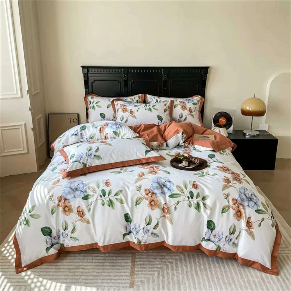 Svetanya Yellow Lemon Fruit Fresh Bedding Set Satin Egyptian Cotton Duvet Cover Set Queen King Size Linens Pillowcases - KIMLUD