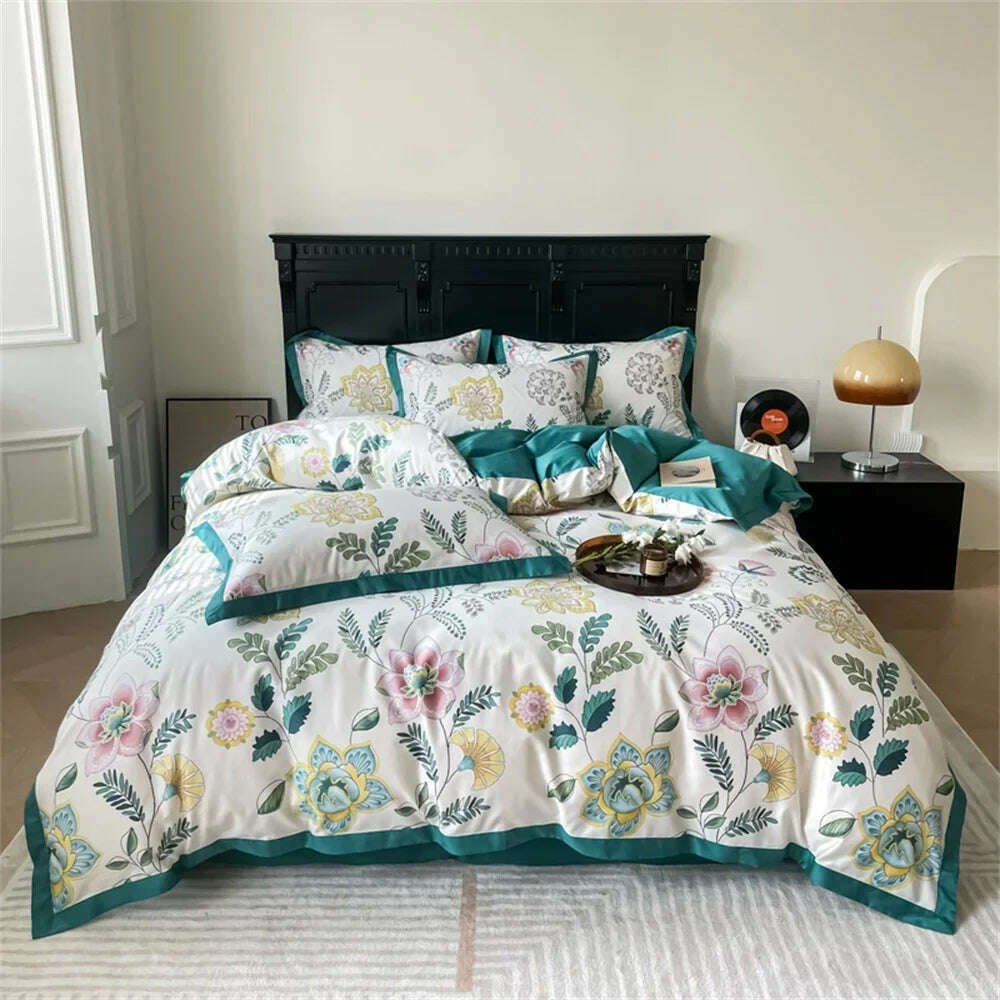 Svetanya Yellow Lemon Fruit Fresh Bedding Set Satin Egyptian Cotton Duvet Cover Set Queen King Size Linens Pillowcases - KIMLUD
