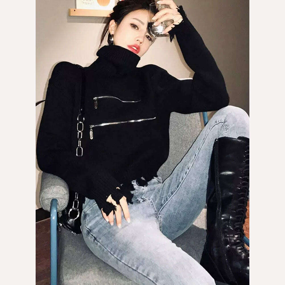 Sweater Women Turtleneck Pullovers Long Sleeve Solid Stretch Korean Top Knit 2022 Autumn Winter Casual Female Short Sweaters - KIMLUD