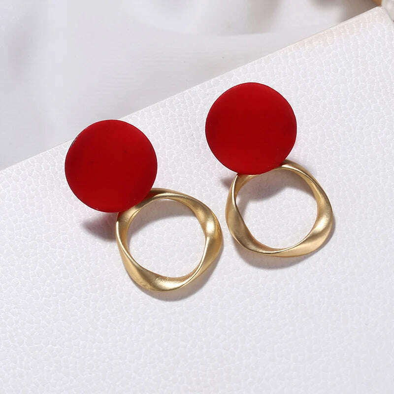 KIMLUD, Sweet Burgundy Enamel Heart Earrings for Women Girl Gold Color Metal Love Heart Hanging Dangle Earrings Vintage Jewelry, 345hong, KIMLUD Women's Clothes