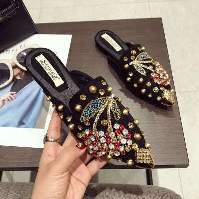 SWYIVY Woman Flats Loafers Shoes Rhinestone Crystal Loafers Ladies Casual Shoes For Women Pointed-Toe Flats Spring and Autumn - KIMLUD