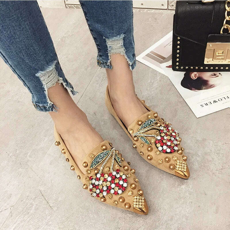 KIMLUD, SWYIVY Woman Flats Loafers Shoes Rhinestone Crystal Loafers Ladies Casual Shoes For Women Pointed-Toe Flats Spring and Autumn, KIMLUD Women's Clothes