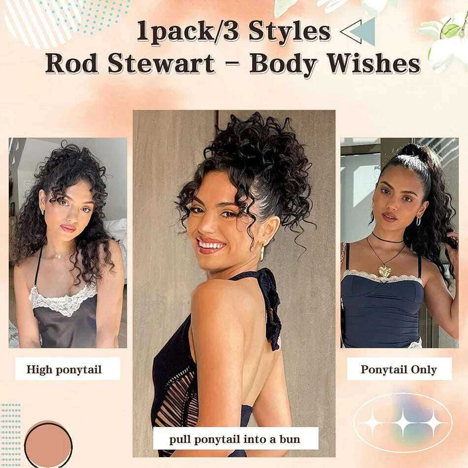 KIMLUD, Synthetic Long Kinky Curly Ponytail 24inch Drawstring Ponytail Chip-In Hair Extension MT4/27# Wrap Around Ponytail, KIMLUD Womens Clothes