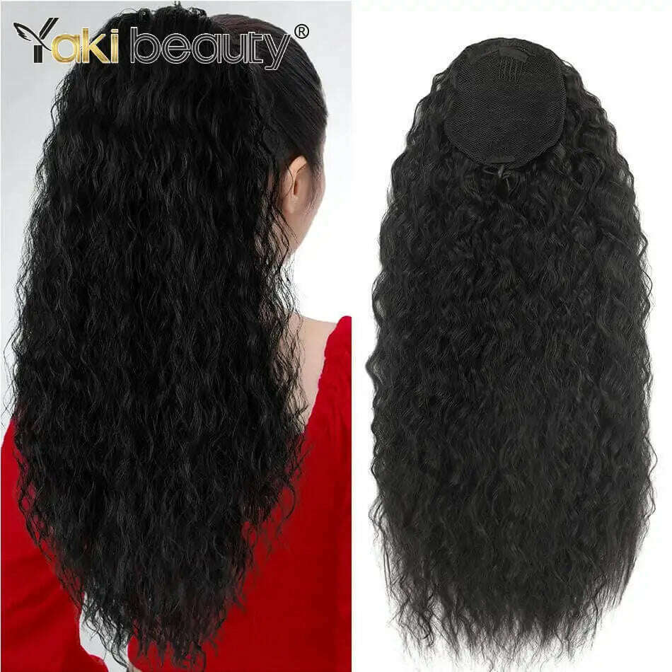 KIMLUD, Synthetic Long Kinky Curly Ponytail 24inch Drawstring Ponytail Chip-In Hair Extension MT4/27# Wrap Around Ponytail, NW-1B / 24inches 60cm, KIMLUD APPAREL - Womens Clothes