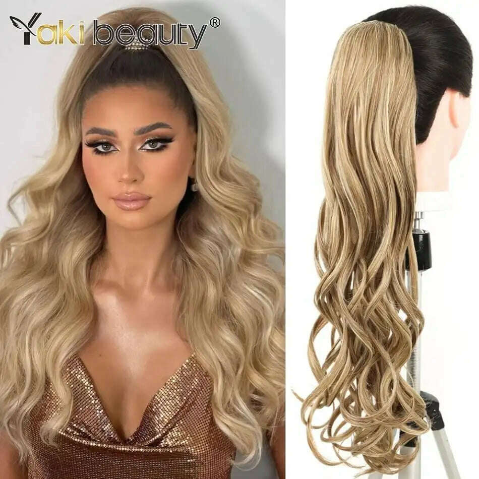 KIMLUD, Synthetic Long Kinky Curly Ponytail 24inch Drawstring Ponytail Chip-In Hair Extension MT4/27# Wrap Around Ponytail, BW-SP18-613 / 24inches 60cm, KIMLUD APPAREL - Womens Clothes